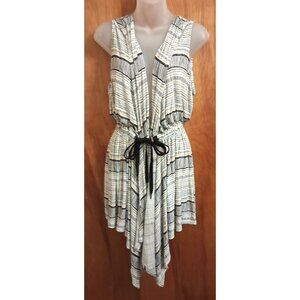 Women’s Cato L Swim Cover Up Cinch Kimono Tie Front Robe sleeveless blk stripe
